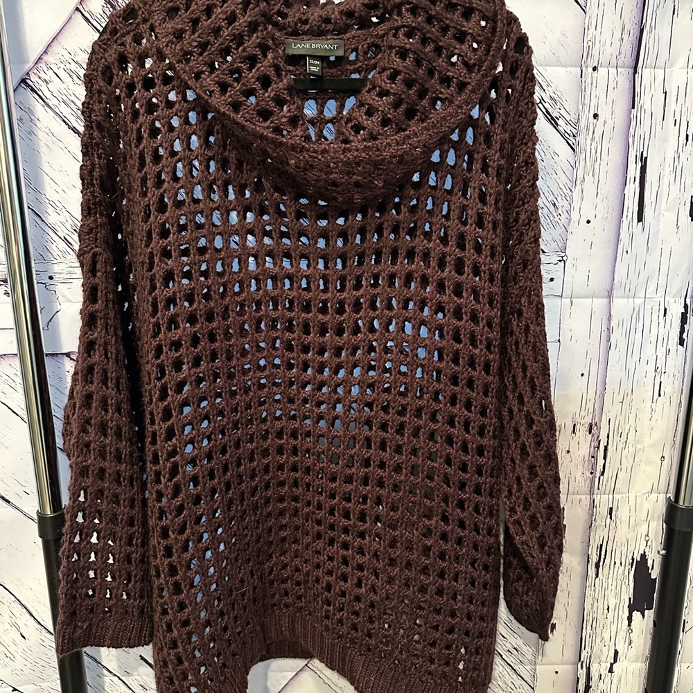 Lane Bryant Chocolate Open-Knit Cowl Sweater